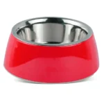 Red Solid Color Melamine Bowl with Basil Design for Dogs and Cats