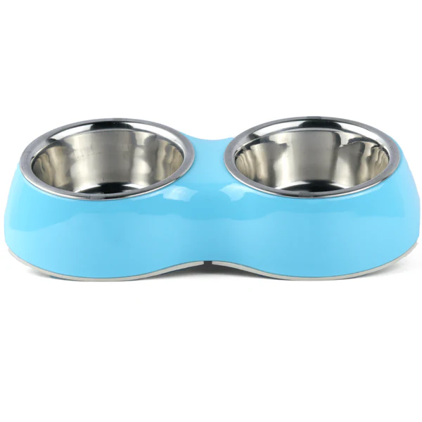 Basil Double Melamine Bowl Dinner Set for Dogs and Cats Basil Double Melamine Bowl Dinner Set for Dogs and Cats (Blue) - Image 1
