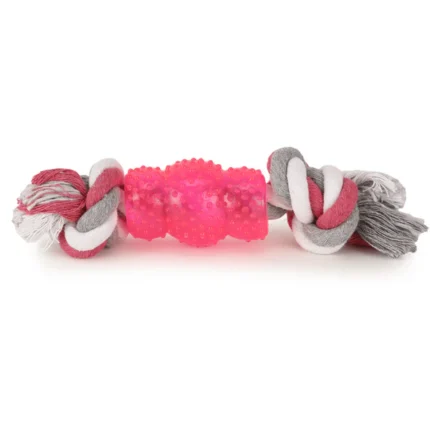 Dogs' Hard TPR Center Basil Cotton Rope Rubber Chew Toy (Pink)