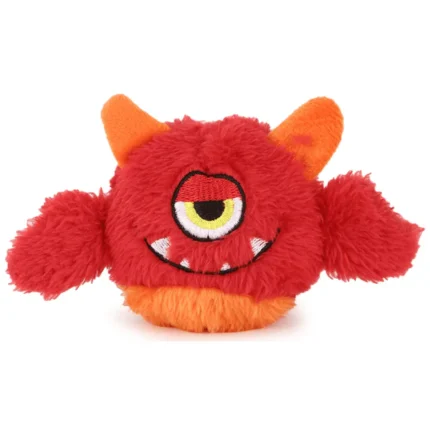 For medium chewers, this red basil plush monster ball toy has a squeaky ball inside.