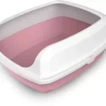 PetGains Semi-Closed Cat Litter Tray with Scooper to Prevent Overflow (Pink)