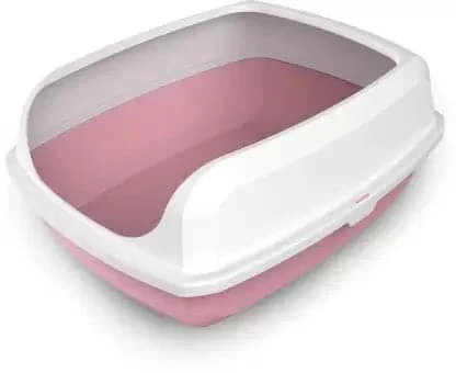 PetGains Semi-Closed Cat Litter Tray with Scooper to Prevent Overflow (Pink)
