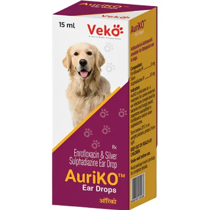 Dog and cat ear drops by Veko Auriko (Enrofloxacin Sulphadiazine) (15ml)