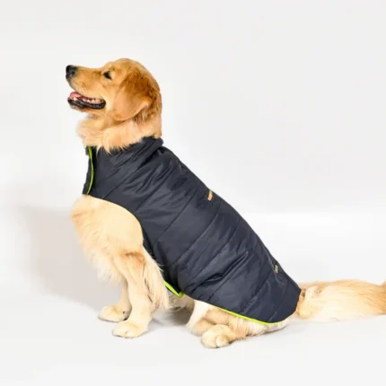 Dogs and cats can wear the Skatrs Midnight Blue Puffer Reversible Jacket with Adjustable Baby Velcro