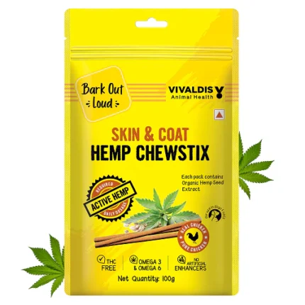For dogs and cats, Bark Out Loud Skin & Coat Hemp Chew Stix