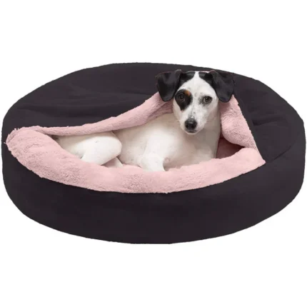 For dogs and cats, the Fluffy Petslover Calming Anti-Anxiety Hooded Fabric Bed with a Blanket Attached (Black)