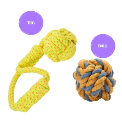 Handcrafted Ball Rope Tug Toy for Dogs and Cats by Skatrs (Neon Green)