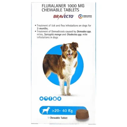 MSD Animal Health Fluralaner (Bravecto) Tablet for Dog Tick and Flea Control (pack of 1 tablet)