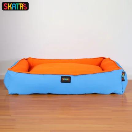 Skatrs Dog and Cat Square-Shaped Bed (Orange & Blue)