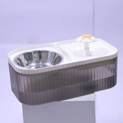 Skatrs Water Fountain for Dogs and Cats with Food Bowl and Adapter (Grey/White)