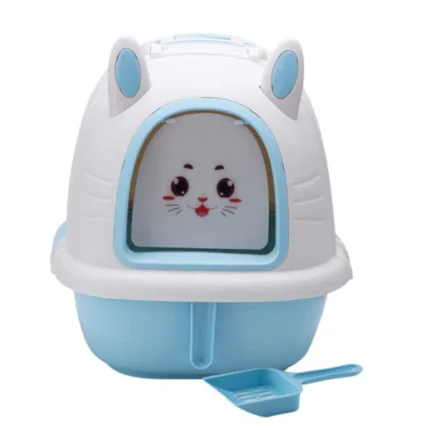 The PetGains Cat Litter Box Deodorant Anti-Stink Toilet is completely enclosed (Blue/White)