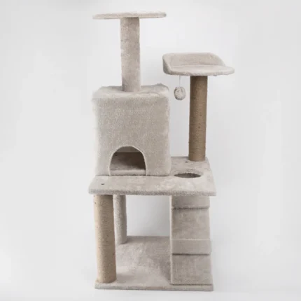 This multi-level cat tree from Skatrs features a condo, a scratching post, a platform, and a ladder toy (Grey)
