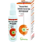 For dogs and cats a 100ml bottle of Vetoquinol Dermichlor Antibacterial Antifungal Spray