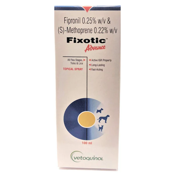 For dogs and cats, Vetoquinol Fixotic Advance (Fipronil) Tick and Flea Control Spray (100ml) For dogs and cats Vetoquinol Fixotic Advance (Fipronil) Tick and Flea Control Spray - Image 1