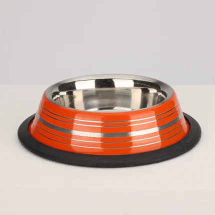 Skatrs Glossy Striped Anti-Skid Bowl for Cats and Dogs(Orange)