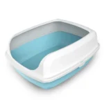 PetGains Cat Semi-Closed Anti-Overflow Litter Tray with Scooper (Blue)