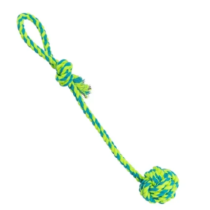 Trixie Using a Woven-in Ball Toy for Dogs to Play Rope Loop(Blue/Green)